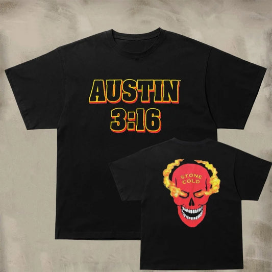 WWE Wrestler Texas Rattlesnake Cold Stone Austin Series Printed T-shirt Skull Short Sleeve James Same Style