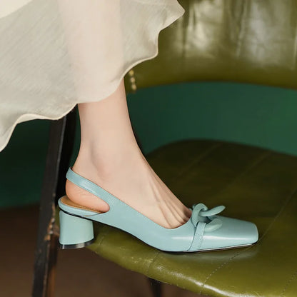 【JOCHEBED HU】new brand summer new style fashion women genuine personality leather buckle square toe thick heel shoes 34-43