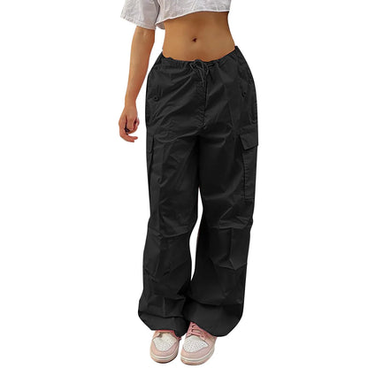 Y2K Women's Straight Cargo Pants With Pockets Loose Wide Leg Pants Hip Hop Sweatpants Casual Trousers Streetwear Pantalones