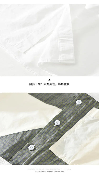 100% Cotton New White Shirt Men Spring Fall Daily Casual Long Sleeve Shirt Man Patchwork Design Shirt Streetwear Fashion Shirts