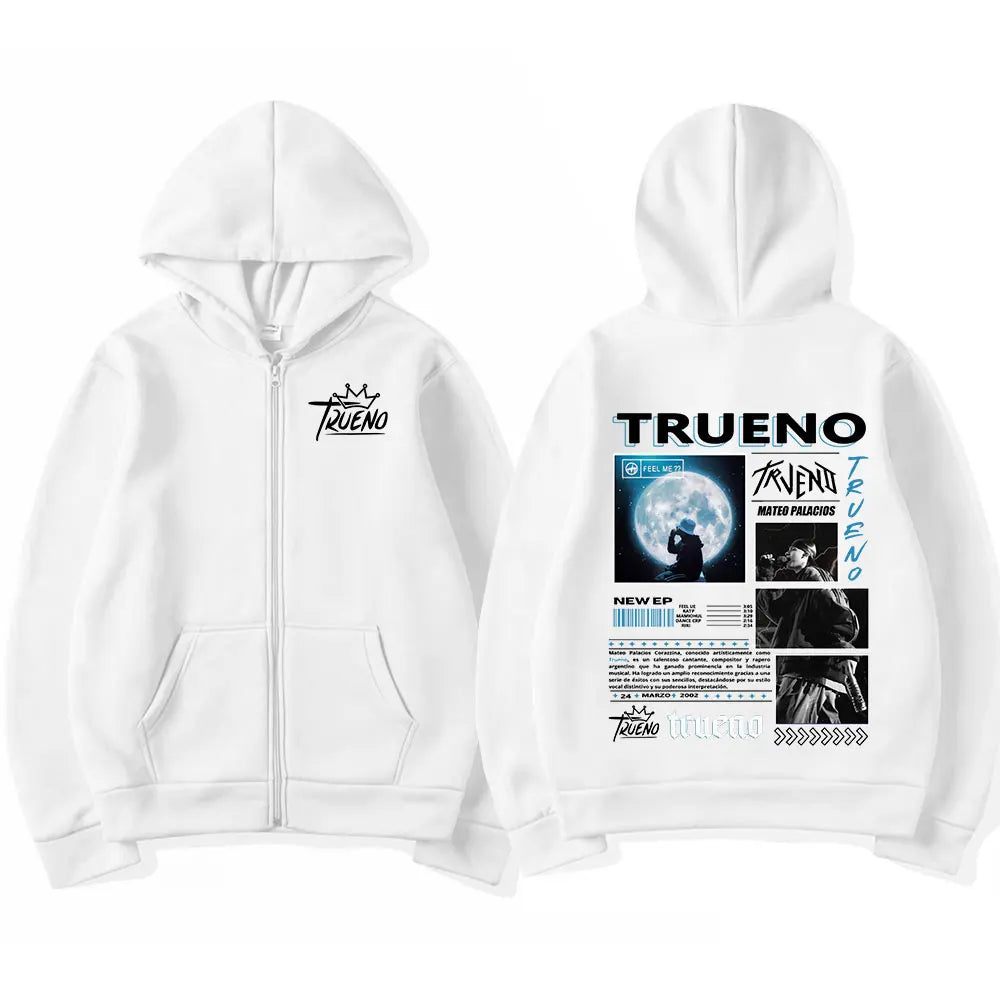 Rapper Trueno Album Tour Merch Zip Up Hoodies Mens Women Clothing Fashion Hip Hop Zipper Hooded Sweatshirts Fleece Warm Hoodie