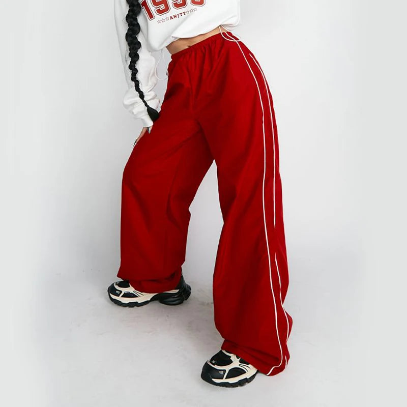 Jmprs Striped Women Cargo Pants American Style High Waist Fashion Y2K Streetwear Loose Wide Leg Pants Female Hip Hop Sweatpants