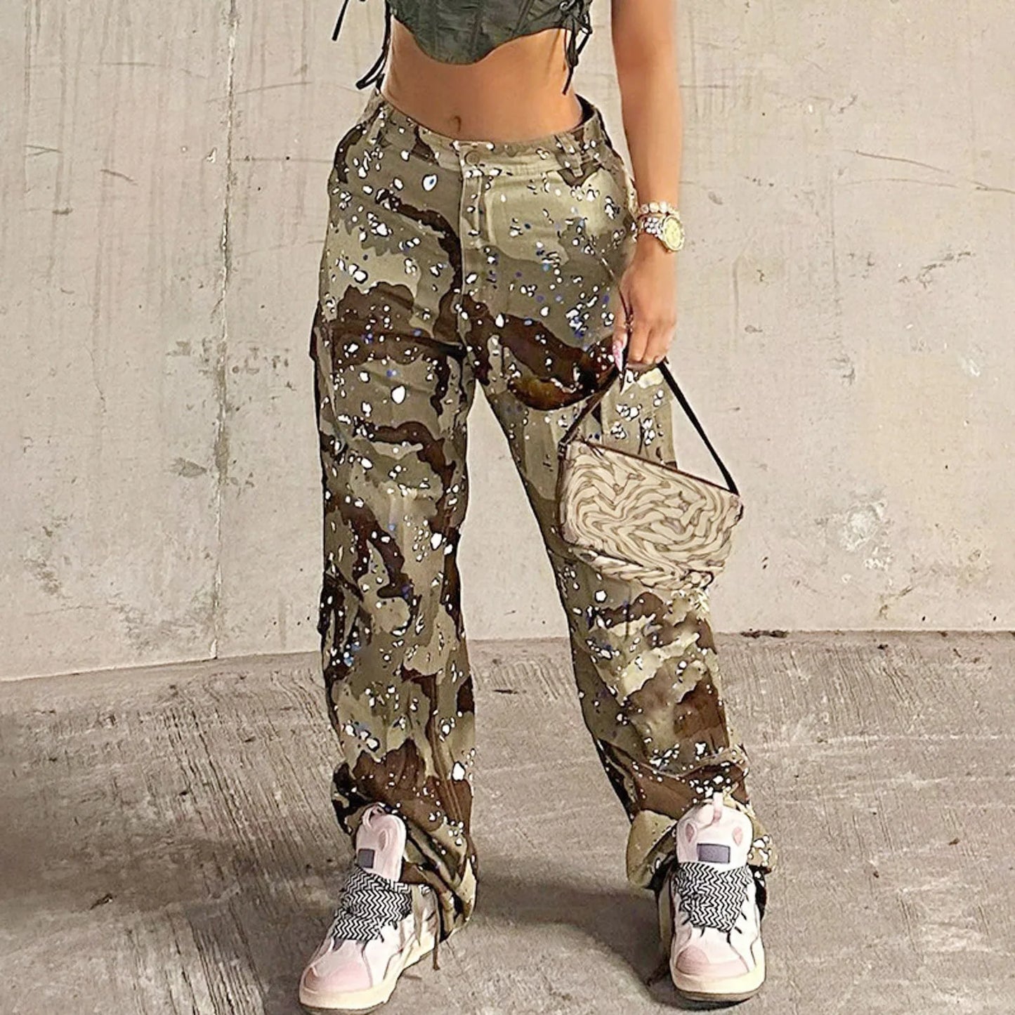 Camouflage Cargo Pants Women's Vintage Baggy Casual Military Pants Clothes Women Pocket Trousers Aesthetic 90s