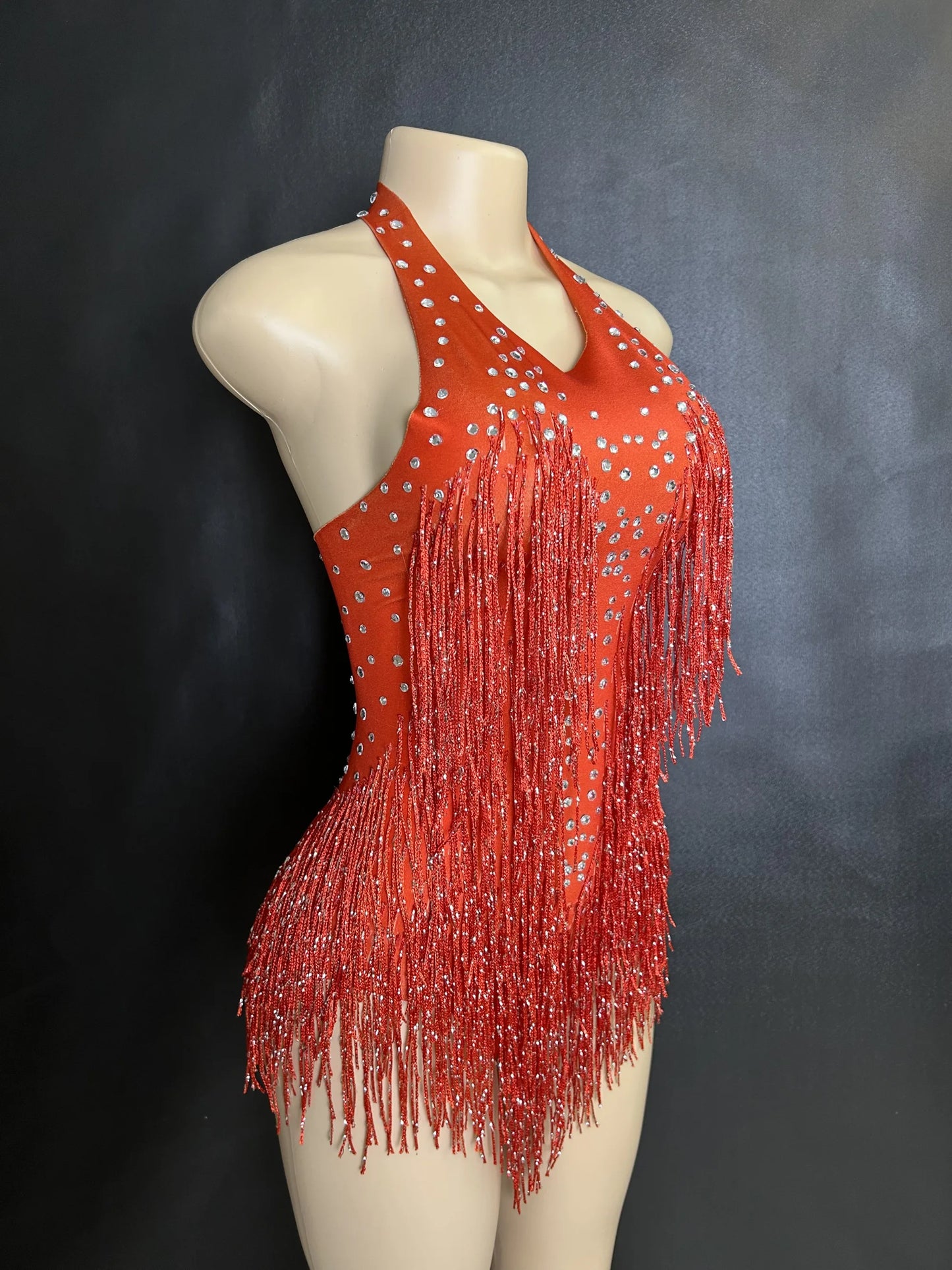 Sparkly Rhinestones Fringe Bodysuit WomenVightclub Party Dance Costume Stage Wear SexyTassel Leotard Performance Clothing 7G