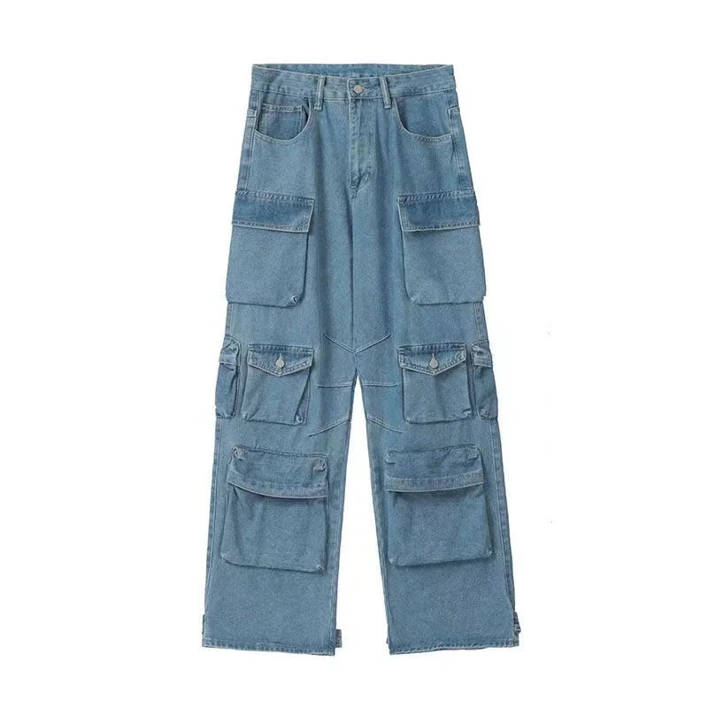 2023 American style retro street camouflage overalls women's hip-hop fried street wide-leg casual pants high street ins tide Y2K