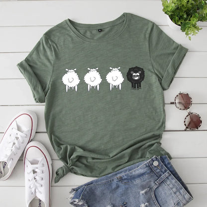 2024 Summer Female Tees Sheep Graphic T Shirts Short Sleeve T-Shirt Women's Tops Oversized Cotton Tshirt Women Clothing