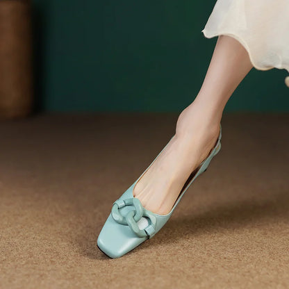 【JOCHEBED HU】new brand summer new style fashion women genuine personality leather buckle square toe thick heel shoes 34-43