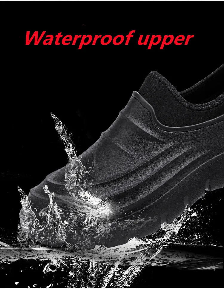 STRONGSHEN Men Kitchen Clogs Chef Shoes Waterproof Rain Boots Outdoor Comfortable Flat Oil-proof Non-Slip Work Fishing Shoes