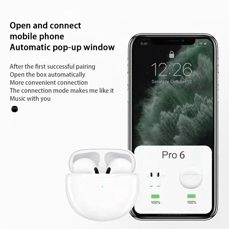 Original Air Pro 6 TWS Wireless Bluetooth Headset 5.3 Headphone Mini Earphone with Mic Charging Box for Xiaomi iPhone Earbuds