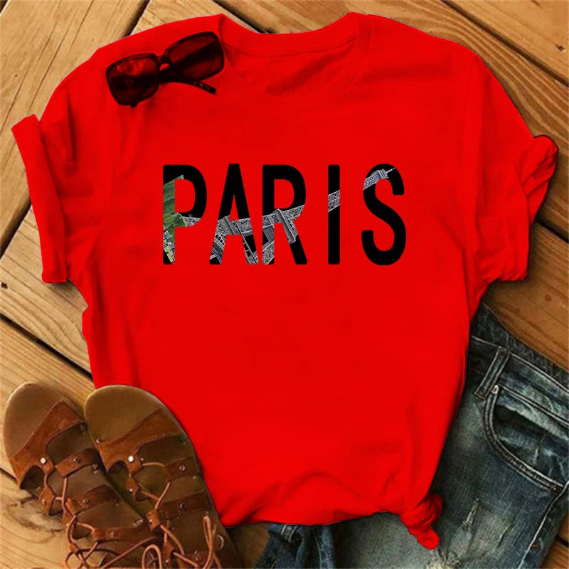 Orange crop Top Women Summer Paris Letters Print Y2k T-shirt Ladies Short Sleeved Luxury Tee Clothing Loose Pure Cotton Soft Top