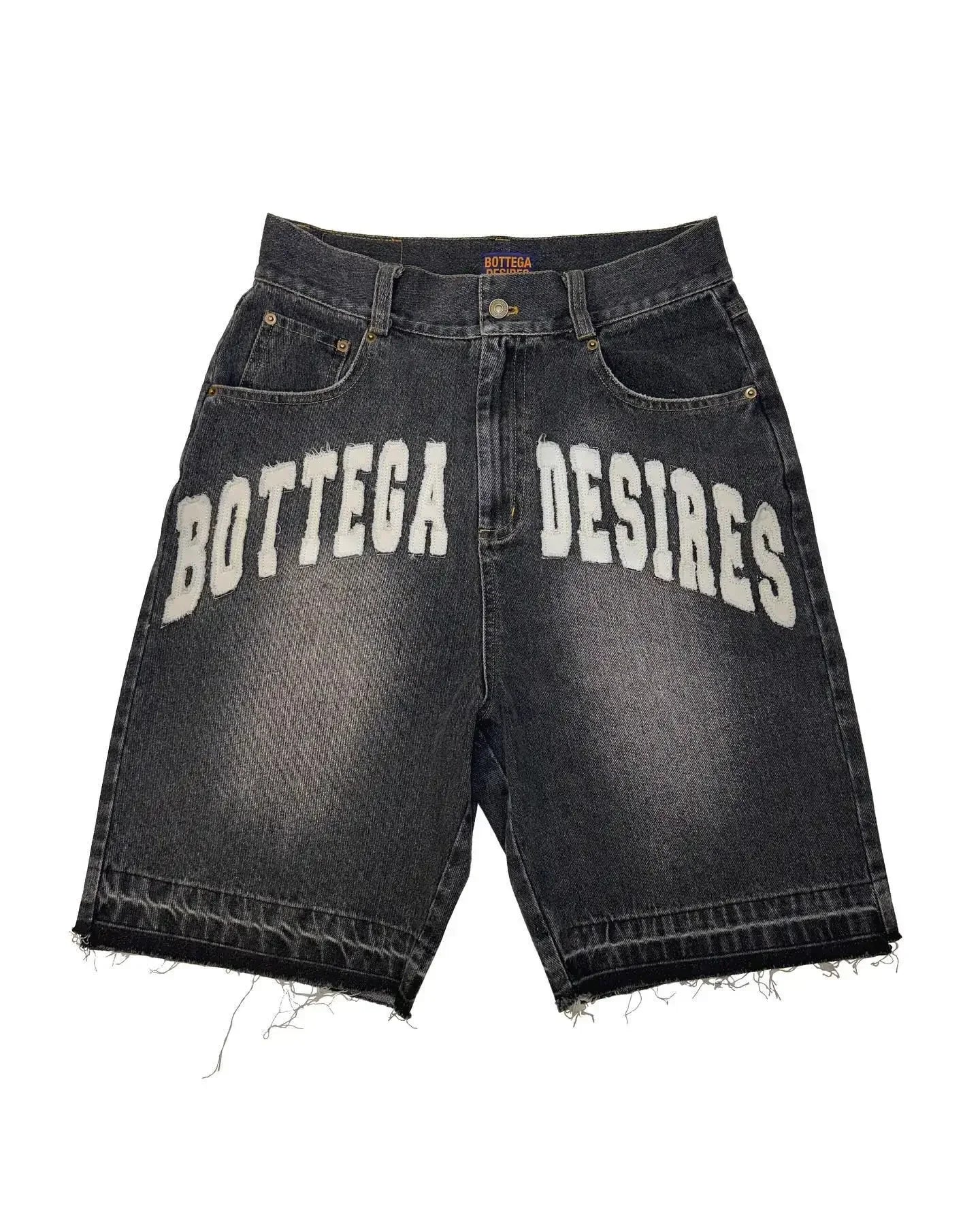 Y2K personalized fashion fake two-piece distressed denim shorts summer men's loose casual straight trendy five-point pants