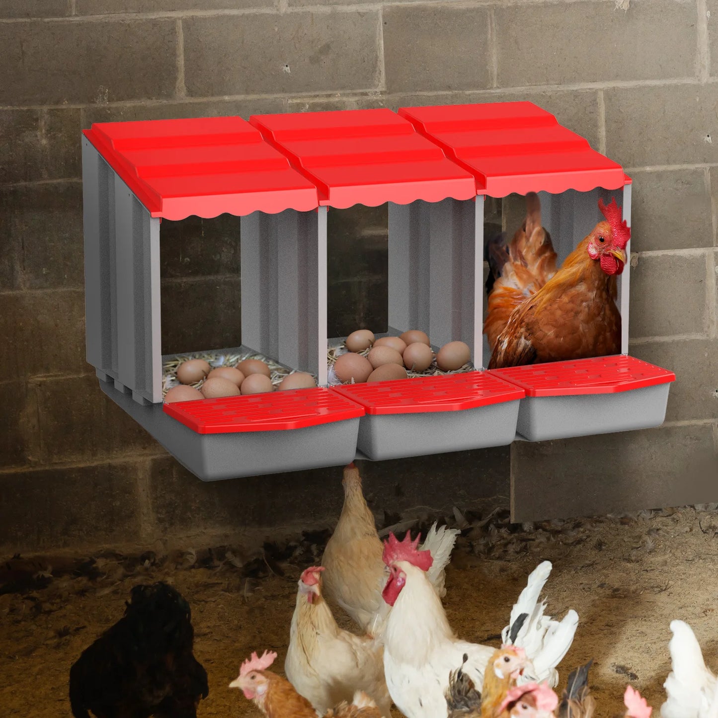 1/2/3/4 Compartment Roll Out Nesting Box for Chickens Hens | Heavy Duty Chicken Coop Nesting Box with Lid Cover to Protect Eggs