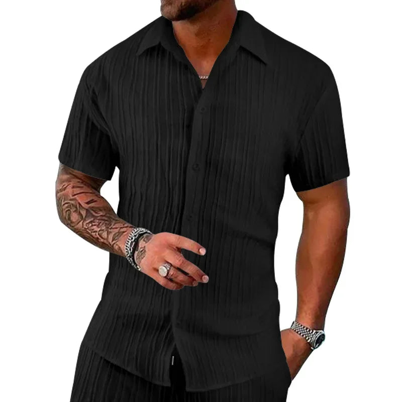 2024 European and American cross-border summer Amazon AliExpress men's shirt casual loose short-sleeved cardigan beach top