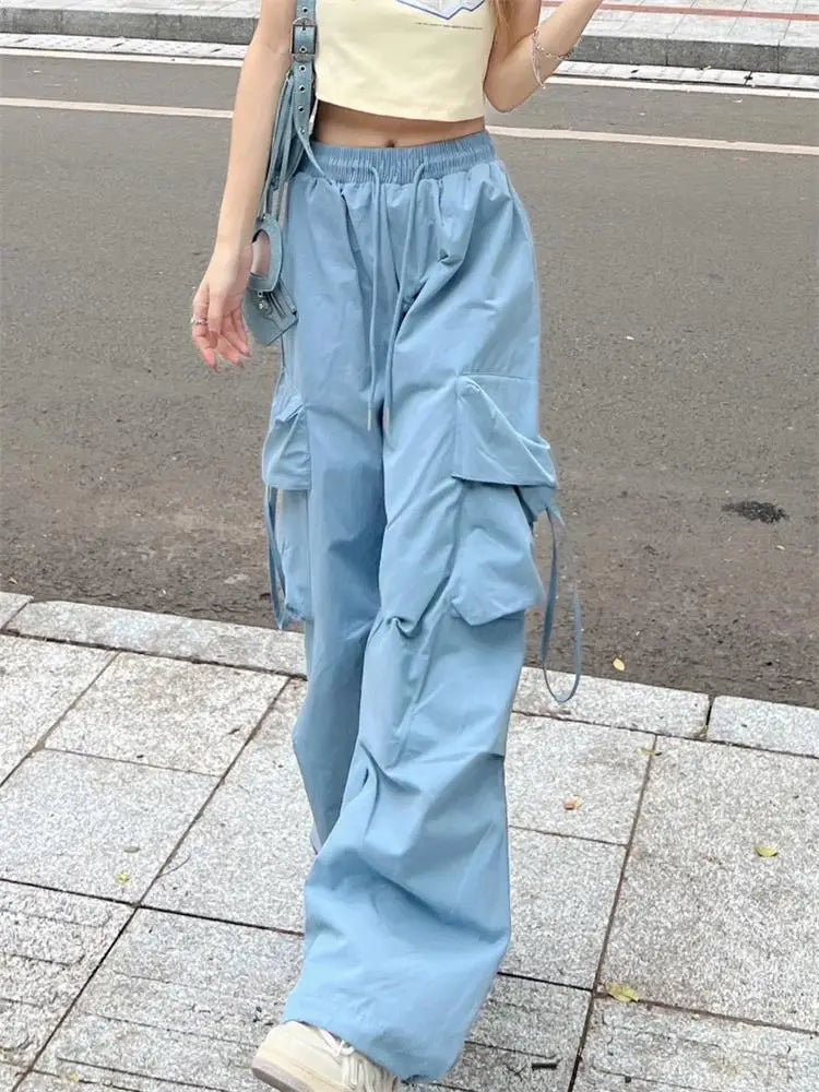 Y2k Cargo Pants Women Streetwear Casual Wide Leg Pants Harajuku Vintage Solid Baggy Straight Trousers Ladies Oversize Sweatpants