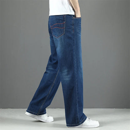 100% Cotton Men's Summer Thin Jeans Classic Straight Baggy Denim Pants Brand Comfortable Casual Trousers Plus Size 42 44 46 48