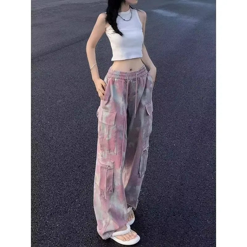 Y2K Denim Trouser Camouflage Pink Camo Cargo Pants Women Wide Leg Trousers Streetwear Hip Hop Female Loose Casual Safari Style