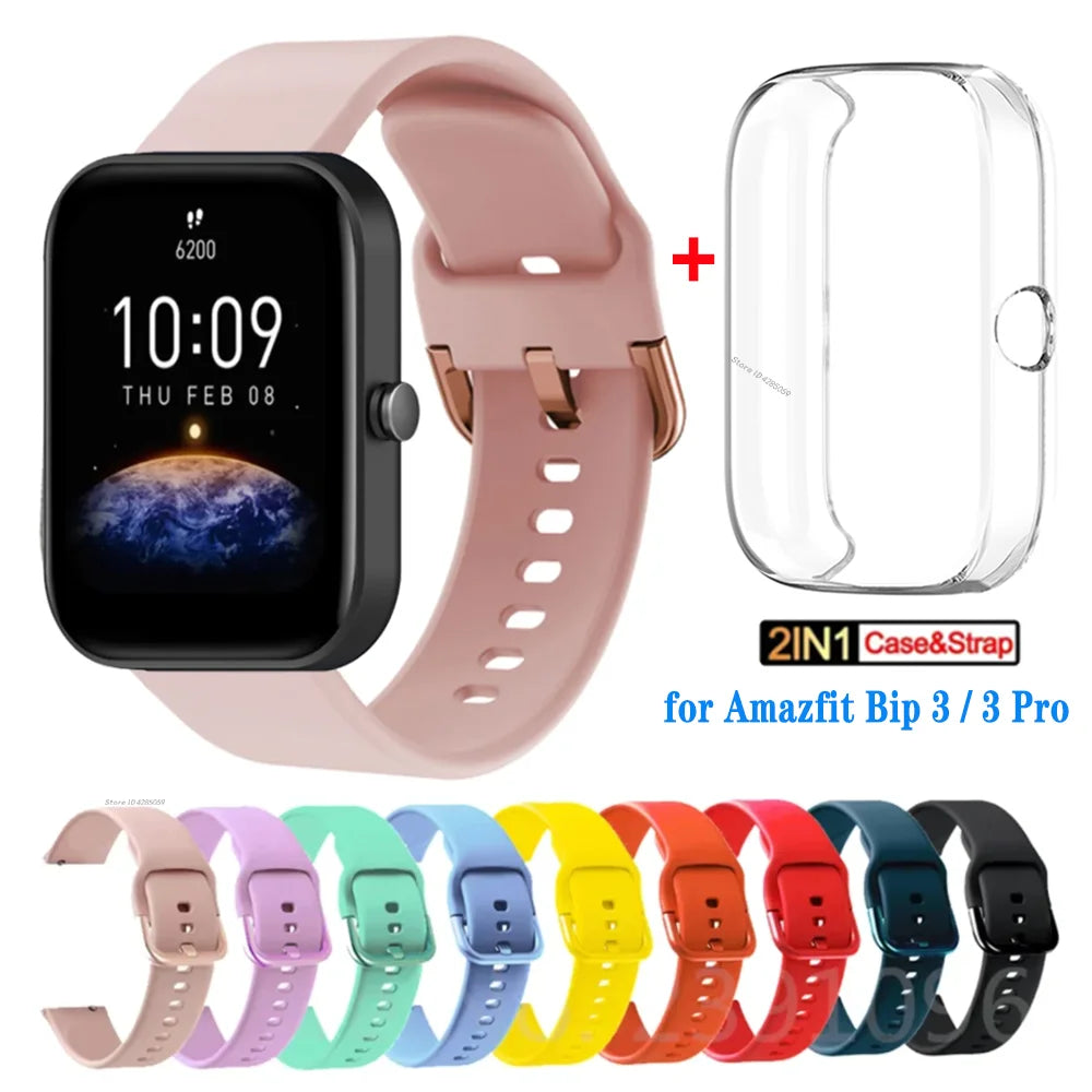 Silicone Strap + TPU Case for Amazfit Bip 3 Pro Smart watch Strap Bracelet for Huami Amazfit Bip 3 Wristband Accessories Band