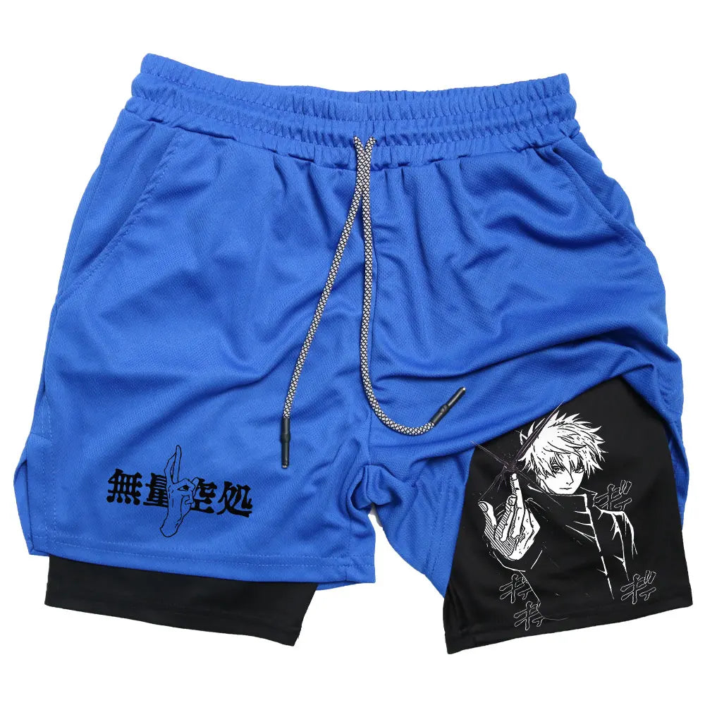 Anime Jujutsu Kaisen GYM Shorts Men Double-deck Sport Performance Shorts Fitness Workout Men Sportswear Bodybuilding Shorts