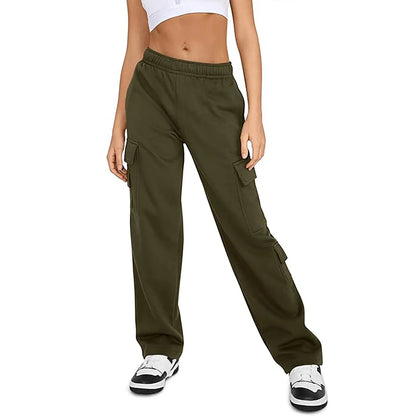 Womens Cargo Sweatpants Wide Leg Fleece Lined Pants For Women Fall Winter Baggy High Waisted Joggers Pant With Pockets Mujer
