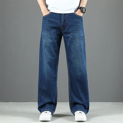 100% Cotton Men's Summer Thin Jeans Classic Straight Baggy Denim Pants Brand Comfortable Casual Trousers Plus Size 42 44 46 48