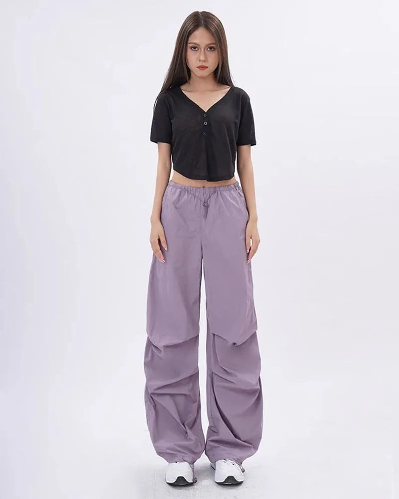 Xpqbb Y2K Parachute Pants Women Harajuku Streetwear Wide Leg Baggy Sweatpants Female Vintage Hip Hop Joggers Cargo Trousers