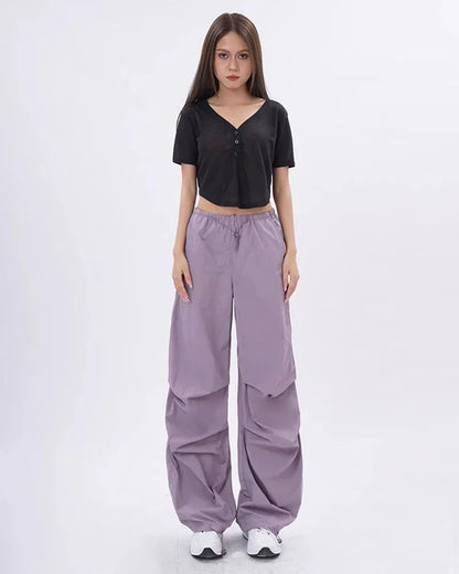 Xpqbb Y2K Parachute Pants Women Harajuku Streetwear Wide Leg Baggy Sweatpants Female Vintage Hip Hop Joggers Cargo Trousers