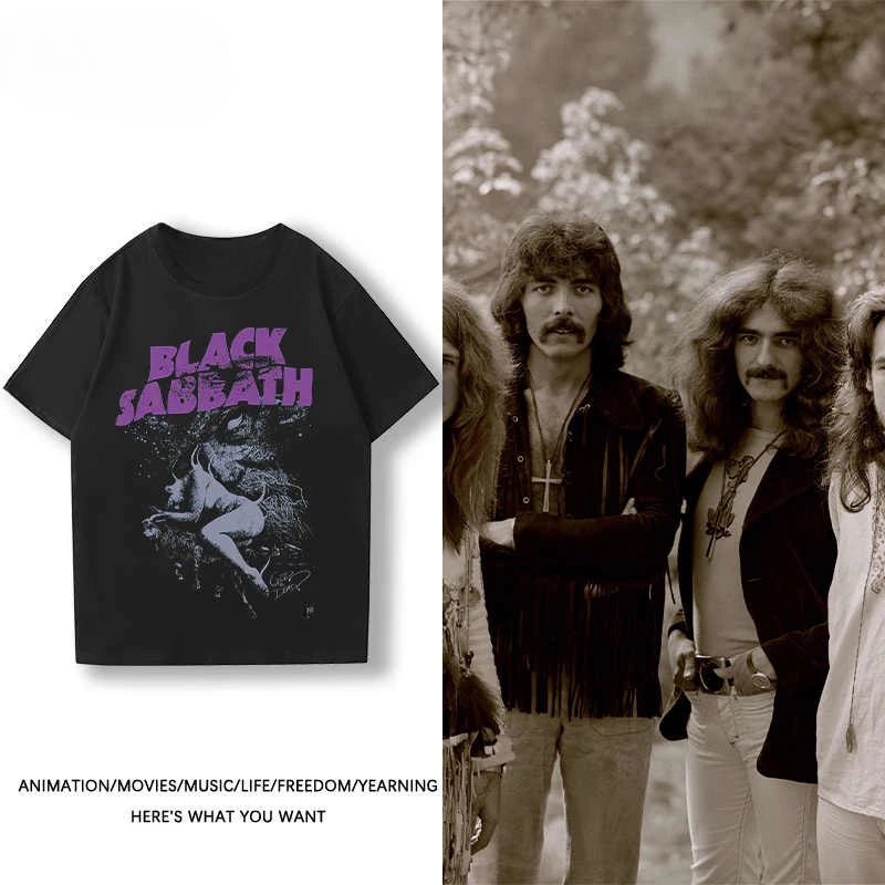 2024 New Black Sabbath Rock Band T-shirt Boys Theme Printed European and American Trend Summer Cotton Short Sleeve