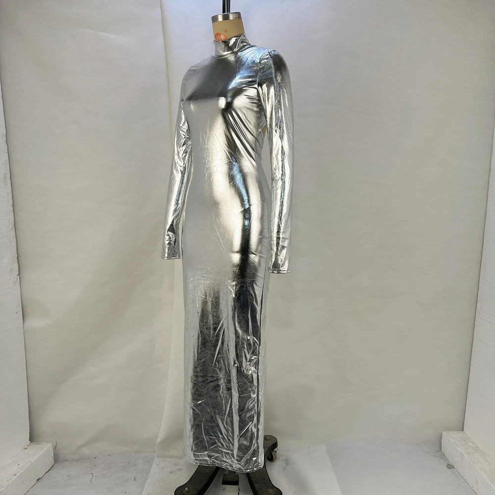 2024 Autumn And Winter New Fashionable Solid Color Metallic Sexy Bareback Tight Fit Slimming Dress for Women