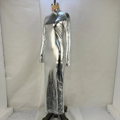 2024 Autumn And Winter New Fashionable Solid Color Metallic Sexy Bareback Tight Fit Slimming Dress for Women