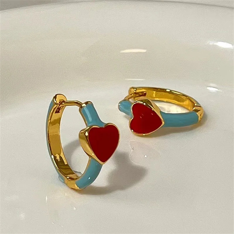 New Trendy Enamel Color Metal Texture Small Hoop Earrings for Women Gold Plated Statement Ear Buckle Creative Jewelry Gifts