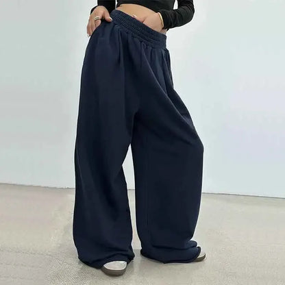 100% Cotton Loose Wide Leg Pants Women Fall Fashion Japanese High Waist Drawstring Casual Sweatpants Y2K Hip Hop Streetwear New