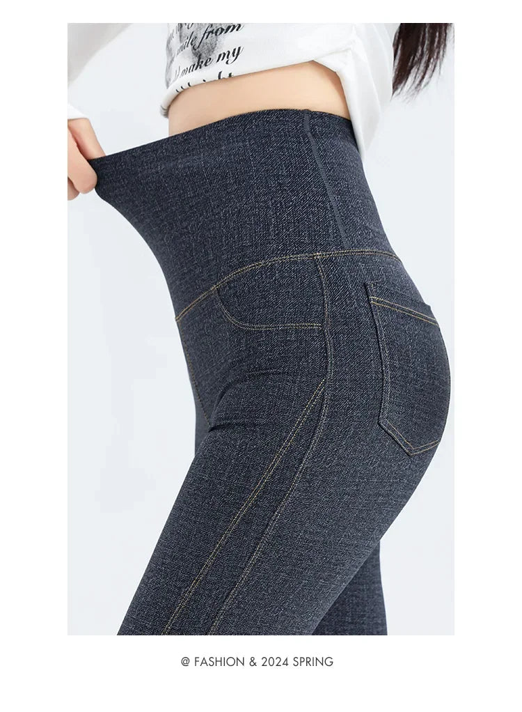 2024 New Women's Denim Shark Pants Outerwear Thin Leggings Bell-Bottom Tummy Control Underwear Summer Fashion