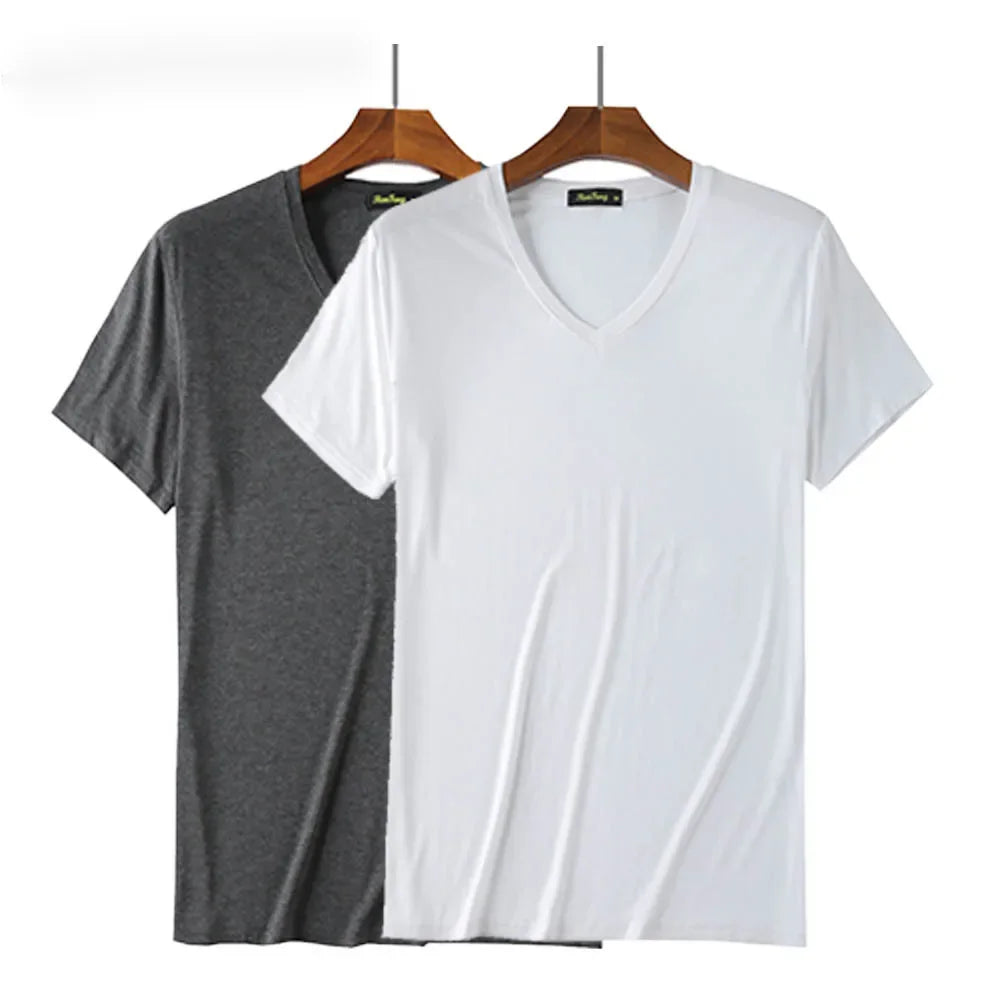 fashion 2 piece set Bamboo Fiber men t shirt Sweat-absorbent fabric tees undershirt Solid color Tee Tops M-XXXL free shipping