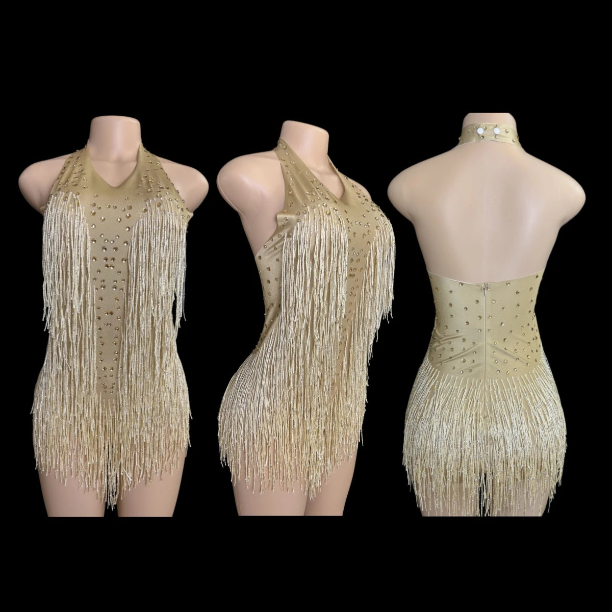 Sparkly Rhinestones Fringe Bodysuit WomenVightclub Party Dance Costume Stage Wear SexyTassel Leotard Performance Clothing 7G