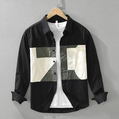 100% Cotton New White Shirt Men Spring Fall Daily Casual Long Sleeve Shirt Man Patchwork Design Shirt Streetwear Fashion Shirts