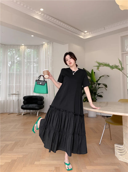 2023 Summer New Korean style dress  Short Sleeve Dress Long Large