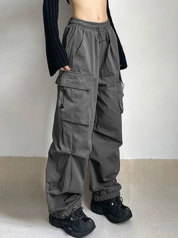 Harajuku Oversized Cargo Parachute Pants Women Streetwear Vintage Y2k Hip Hop Wide Leg Joggers Baggy Sweatpants