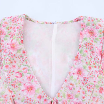 ZBZA women's floral print dress Peter Pan collar short sleeves tie A-line mini skirt spring summer new casual chic short skirt