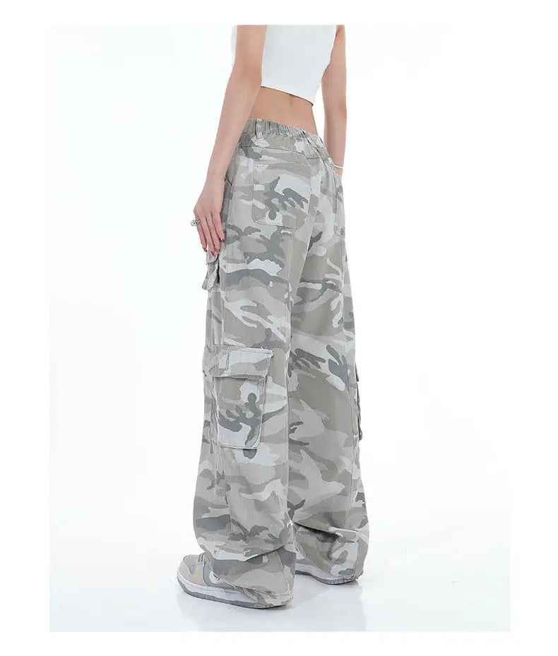 Streetwear Women Camouflage Cargo Pants Hip Hop Oversize Spring Autumn Straight New Wide Leg High Street Fashion Casual Trousers