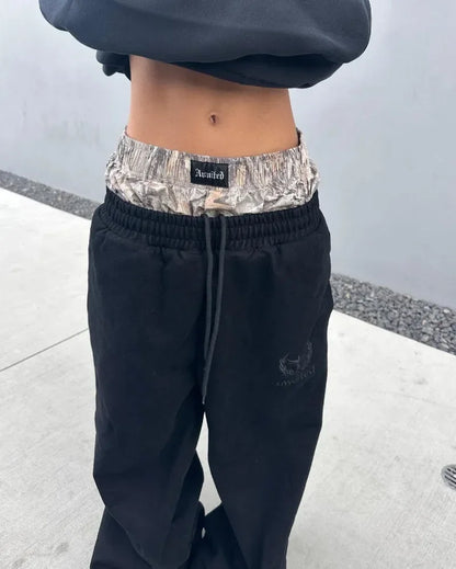 Y2K Retro Leisure Sports Pants Camouflage Embroidered Double Waist Pants Harajuku High Waisted Women Straight Leg Wide Leg Pants