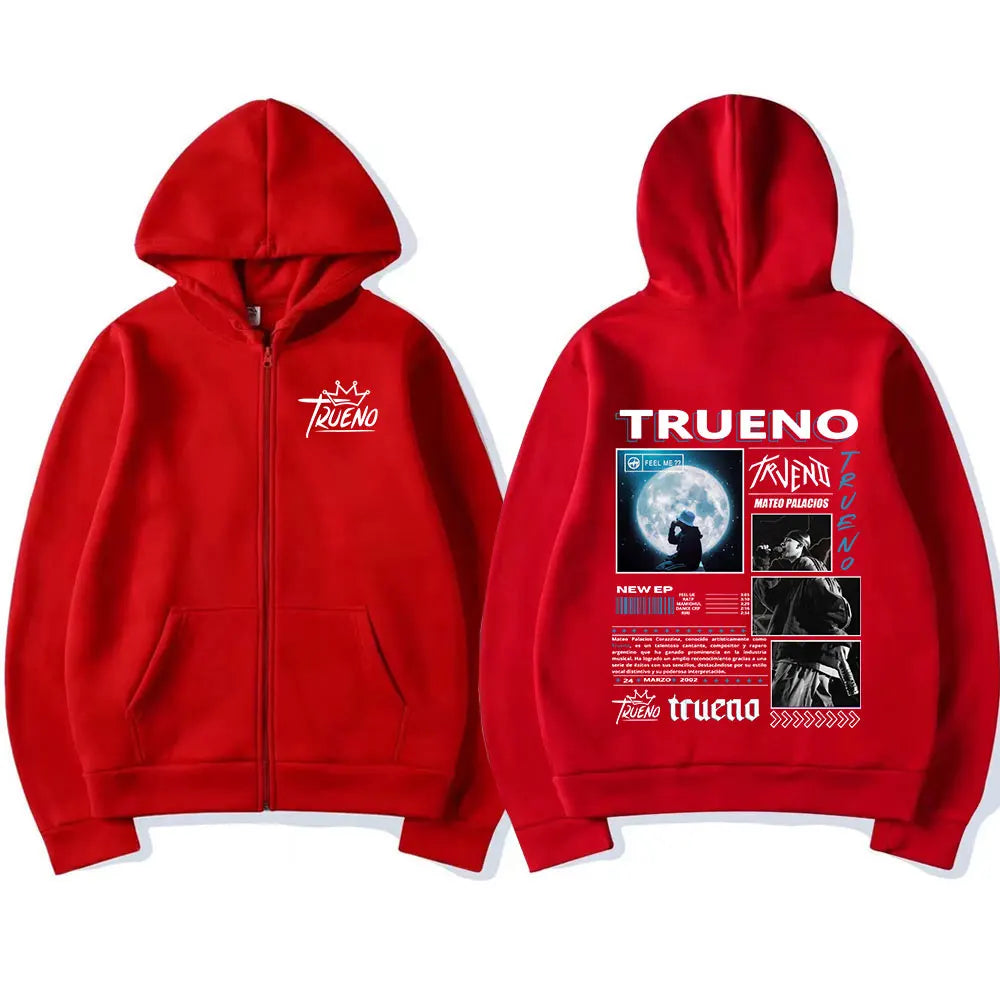 Rapper Trueno Album Tour Merch Zip Up Hoodies Mens Women Clothing Fashion Hip Hop Zipper Hooded Sweatshirts Fleece Warm Hoodie