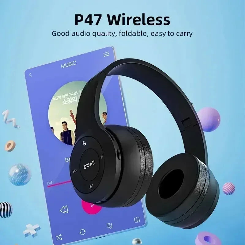 2025 NEW Stereo P47 Headset 5.0 Bluetooth Headset Folding Series Wireless Sports Game Headset for iPhone XiaoMi