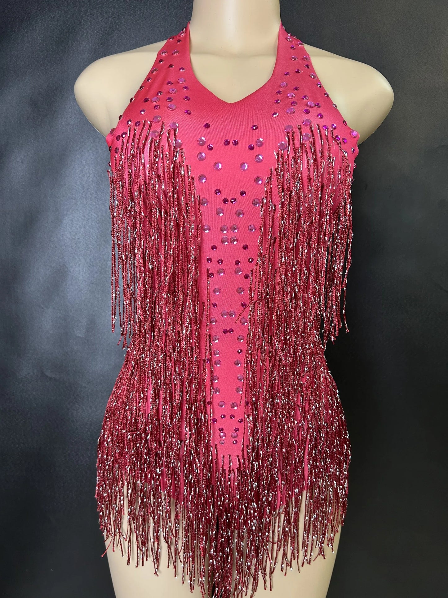 Sparkly Rhinestones Fringe Bodysuit WomenVightclub Party Dance Costume Stage Wear SexyTassel Leotard Performance Clothing 7G