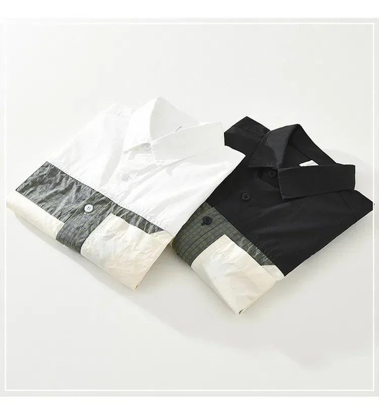100% Cotton New White Shirt Men Spring Fall Daily Casual Long Sleeve Shirt Man Patchwork Design Shirt Streetwear Fashion Shirts