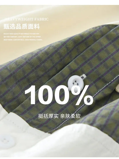 100% Cotton New White Shirt Men Spring Fall Daily Casual Long Sleeve Shirt Man Patchwork Design Shirt Streetwear Fashion Shirts