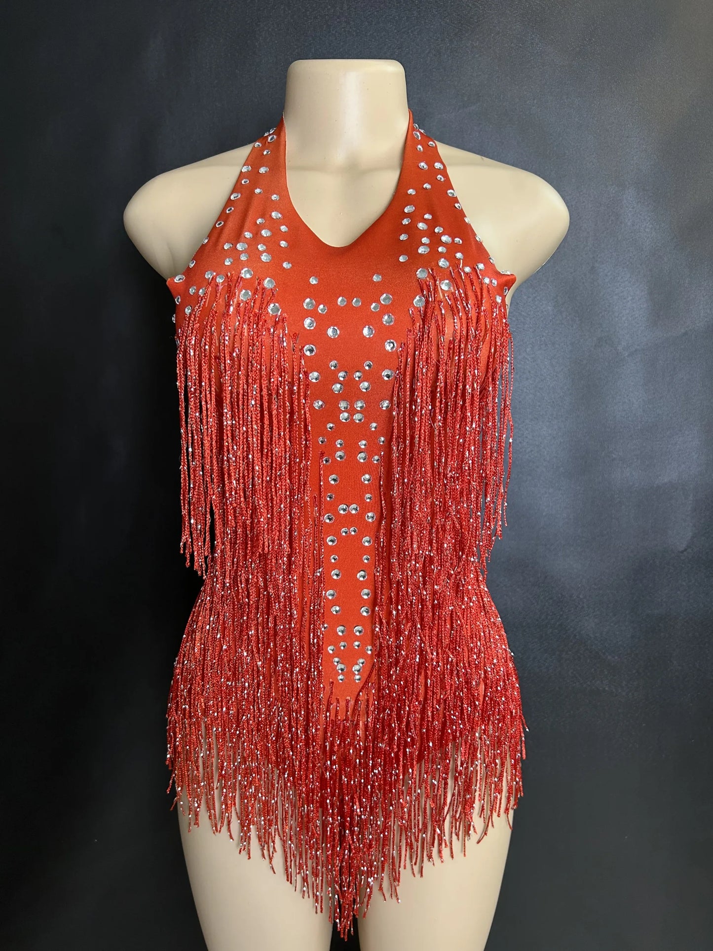 Sparkly Rhinestones Fringe Bodysuit WomenVightclub Party Dance Costume Stage Wear SexyTassel Leotard Performance Clothing 7G