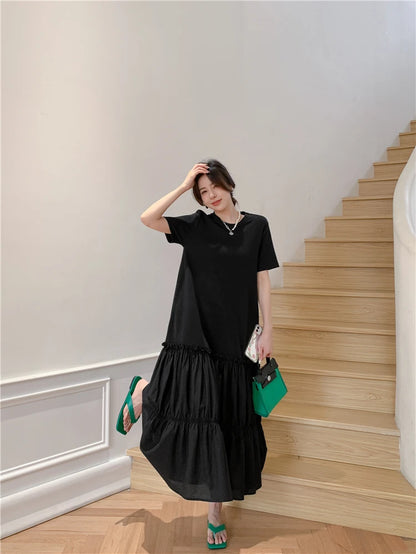 2023 Summer New Korean style dress  Short Sleeve Dress Long Large