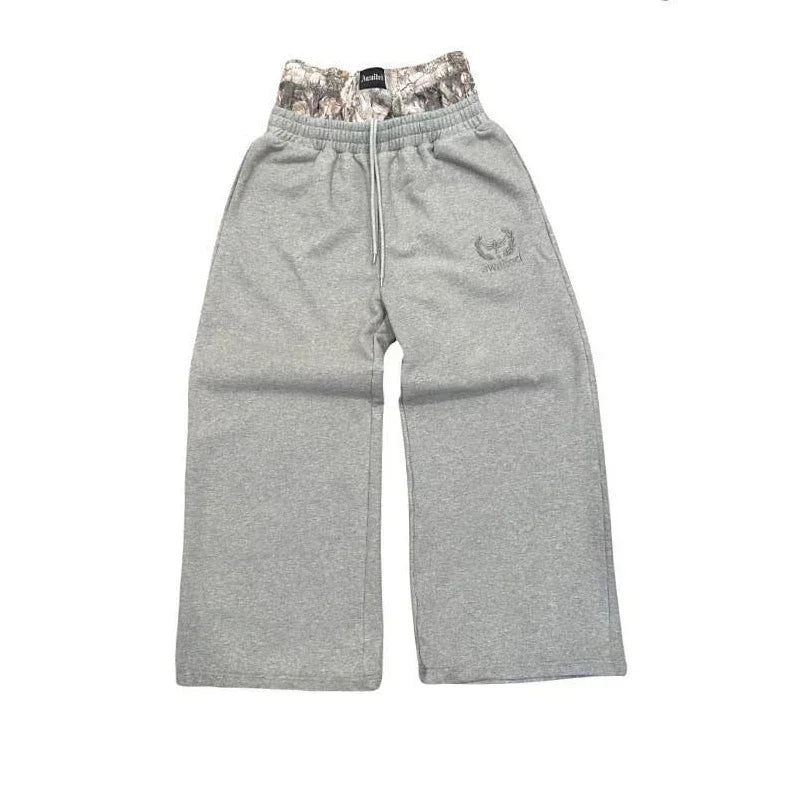 Y2K Retro Leisure Sports Pants Camouflage Embroidered Double Waist Pants Harajuku High Waisted Women Straight Leg Wide Leg Pants