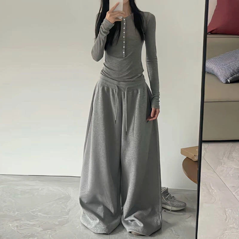 Oversize Cotton Woman Black Sweatpants Y2K Korean Streetwear Loose Casual Jogger Pants High Waist All Match Drawstring Trousers