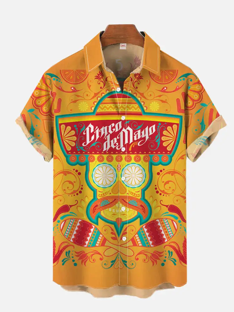 2024 Fashion Men's Hawaiian shirts Mexican Style Colorful Graffiti Art Poster Prints Short Sleeve Shirt  Hawaii style clothing